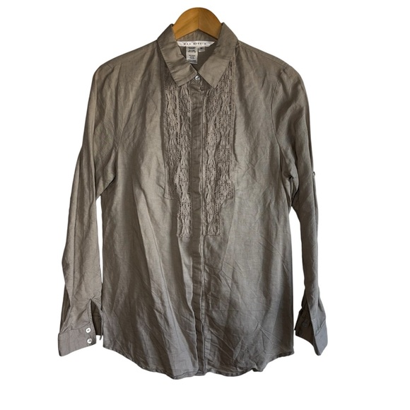 Max Studio Linen Blend Top Women's Medium Long Sleeve Button Up Crochet Corpcore - Picture 1 of 11